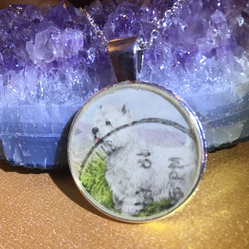 West Highland Terrier dog postage stamp necklace